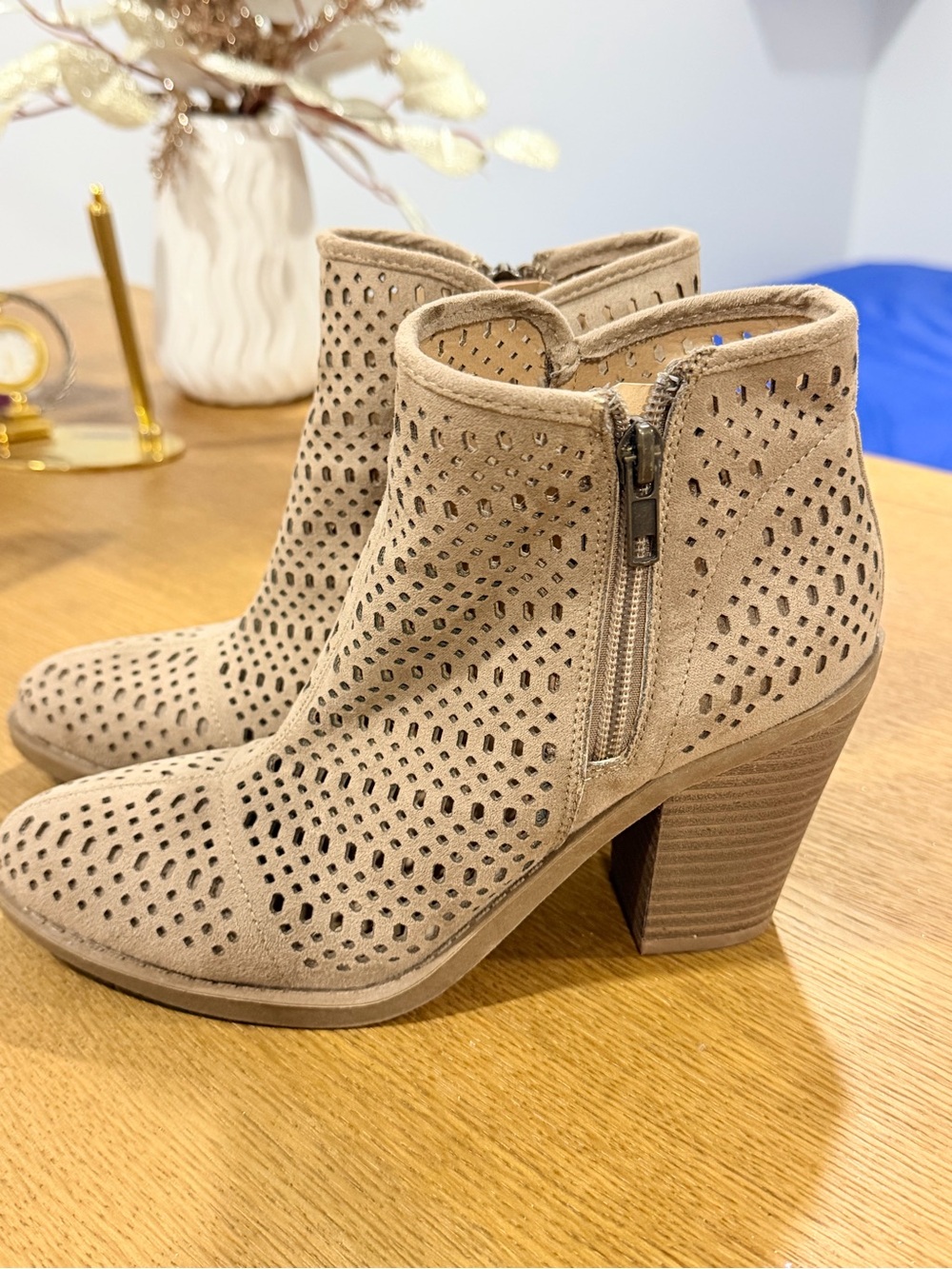 ESPRIT Beige Perforated Ankle Booties – Size 6M